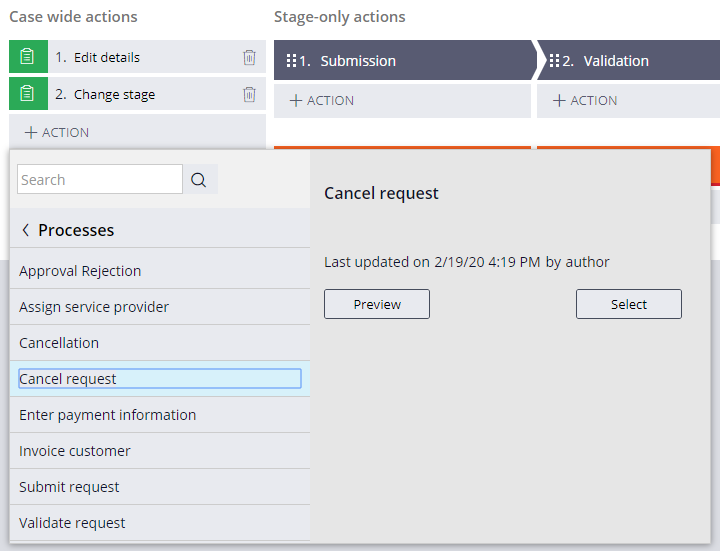 Add the Cancel request process as a case wide optional action