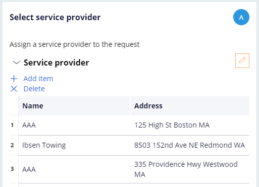 Select service provider view