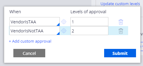 Dialog for configuring a custom approval