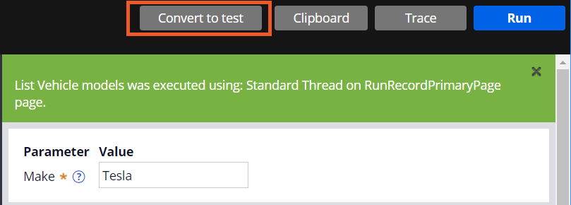 Screenshot showing how to convert to a test case.