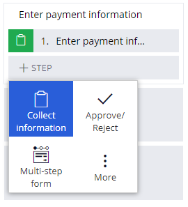 Add a collect information step to the Enter payment information process