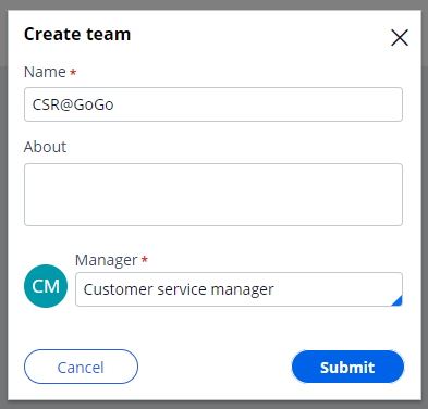 Create team window