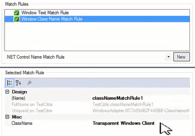 Screenshot showing windows match rules