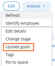 Update goals flow action is available from the Actions menu