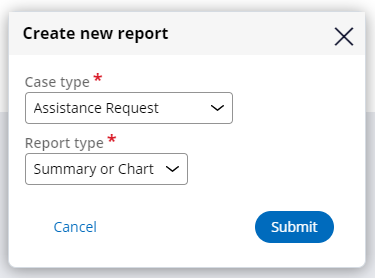 Create new report dialog box