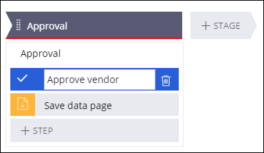 Approve vendor step in the Approval stage of the New Vendor case type