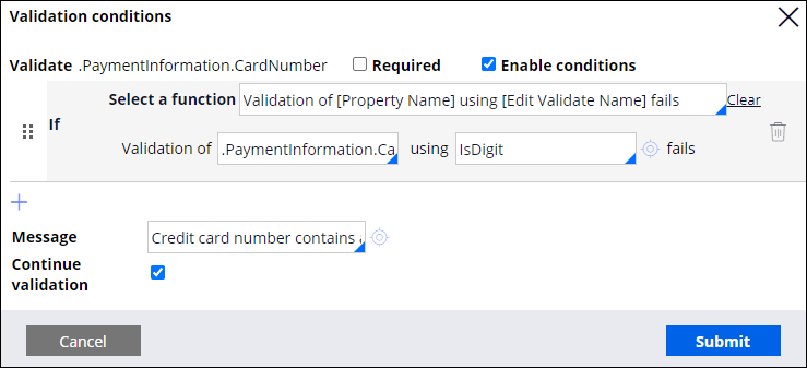 Validation condition to ensure the entered credit card number only contains digits