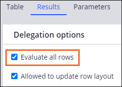 Decision table Results tab with Evaluate all rows option selected