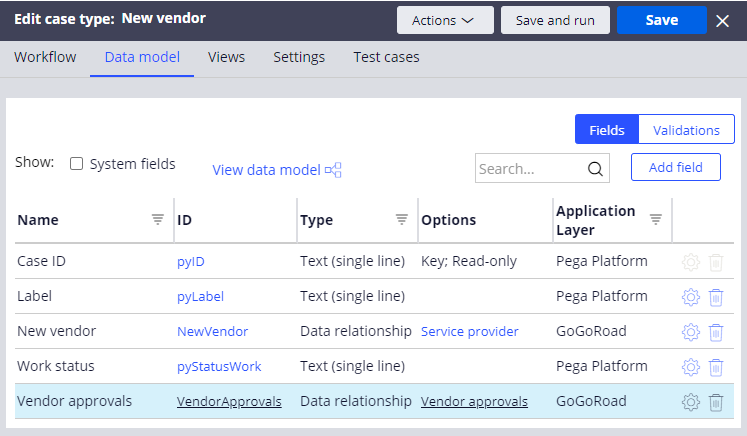 New vendor case type data model