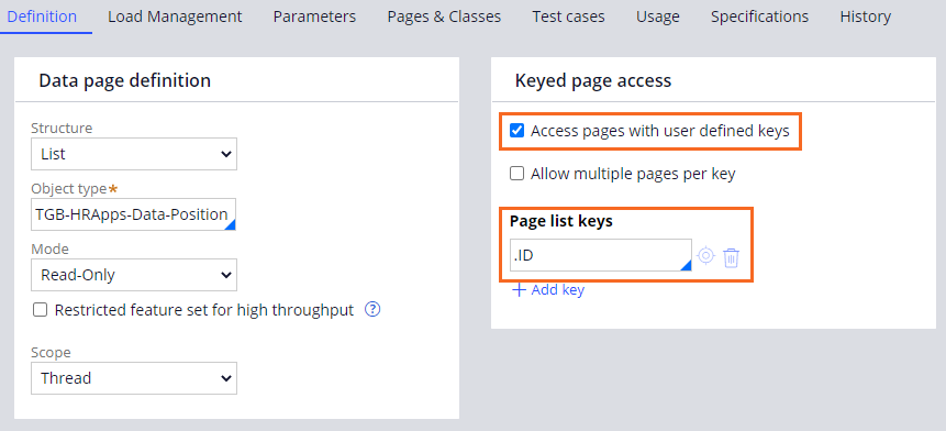Position data page keyed access