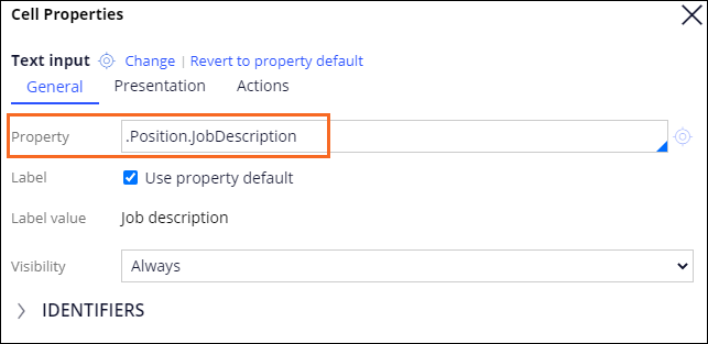 Text input field property configuration