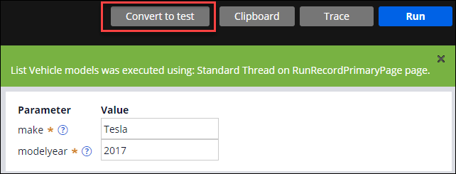 The Convert to test button, which creates a test case from a successful unit test result.