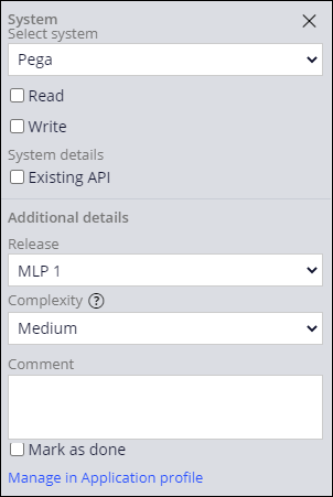 Configuration pane for the Pega SOR with Configure release icon highlighted