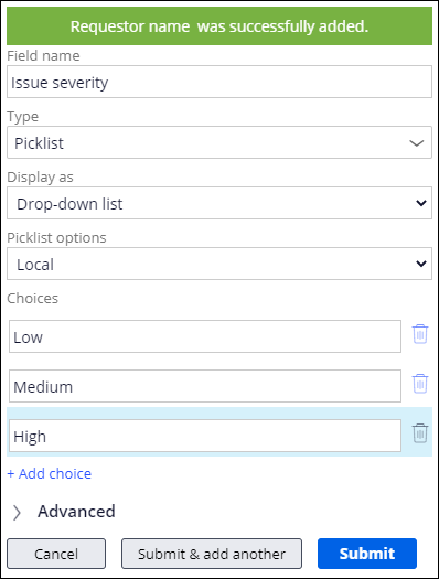 Adding the Issue severity picklist field to the Report problem view