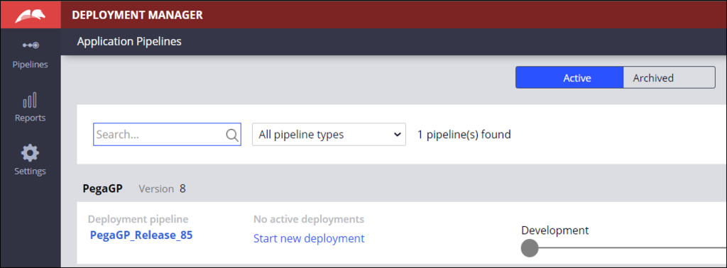 Image depicts the application pipeline screen for Nichole where only one deployment pipeline displays.
